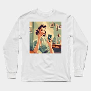 Classic Dressy Capture Mirror Retro Selfie Vintage Pin Up Art Long Sleeve T-Shirt